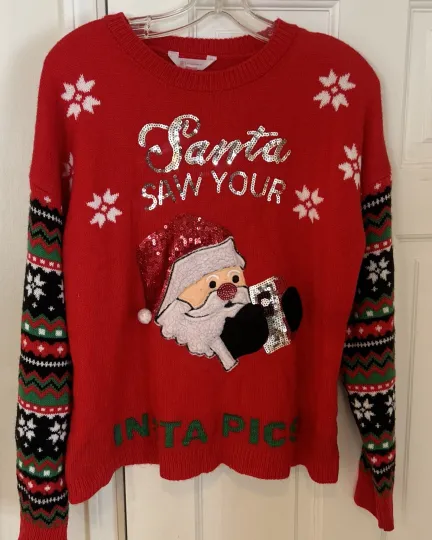 Discover Ugly Christmas Sweater Sequined Long Sleeve Womens XL 15-17 No Boundaries Brand