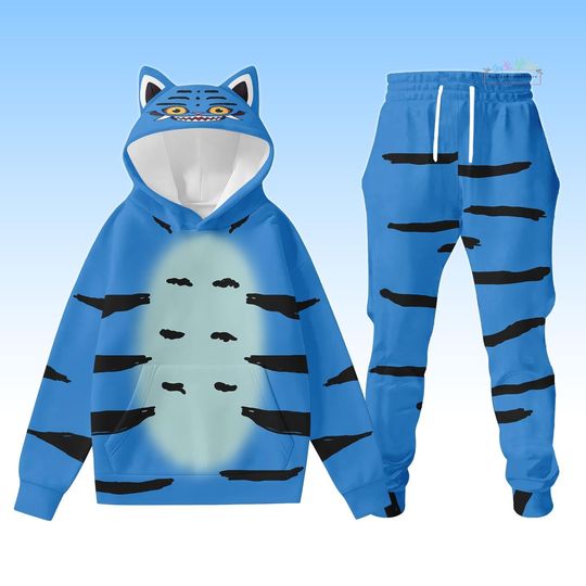 Discover Blue Tiger Ear Hoodie, Demon Tiger Jogger, Derpi Tiger Cosplay Kid Hoodie, Demon Hunter Kid Jogger, Kpop Costume Shirt, Gift For Kpop Fan