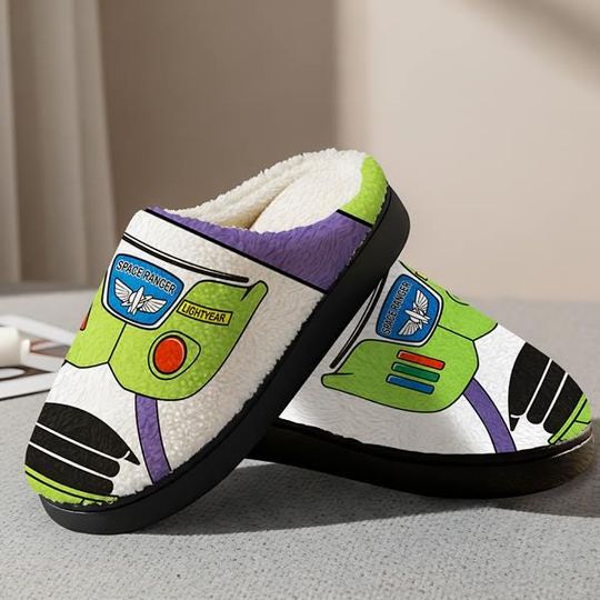 Toy Story Buzz Lightyear Fluffy Slipper, Disneyland Toy Story Movie Cozy Slipper, Disneyworld Lightyear Comfortable House Shoes