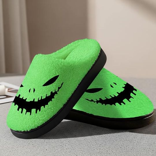 Oogie Boogie Big Face Halloween Cozy Slipper Spooky Season Fluffy Slipper, Trick Or Treat,Nightmare Before Christmas,House Shoes