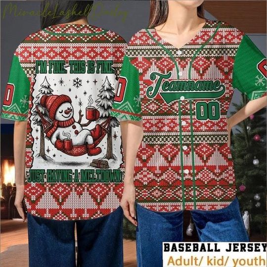 Discover Funny Snowman Christmas Baseball Jersey, Custom Team Holiday Shirt, Ugly Sweater Style Xmas Outfit for Adult Kid Youth
