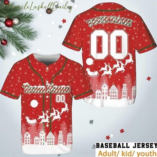 Discover Personalized Christmas Baseball Jersey, Custom Name & Number Santa Reindeer Shirt, Family Matching Xmas Outfit, Holiday Team Gift 2025