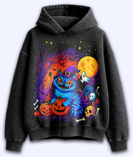 Discover Vintage Halloween Blue Tiger Demon Hunters Acid Wash Hoodie, Tiger Anime T-Shirt, Unisex Shirt,  Retro Apparel Sweatshirt, Anime Lover Gift.
