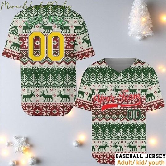Discover Custom Christmas Baseball Jersey, Personalized Ugly Sweater Style Team Shirt, Holiday Sports Jersey, Family Matching Gift 2025