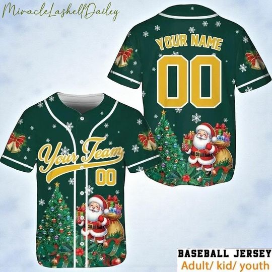 Discover Custom Santa  Christmas Baseball Jersey, Personalized Santa Team Shirt, Holiday Family Matching Outfit, Xmas Sports Jersey Gift 2025