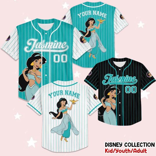 Discover Custom Disney Princess Jasmine Aladdin Simple, Custom Name Disney Game Day Kid Adult Jersey, Gift For Baseball Fan Disney Princess Matching