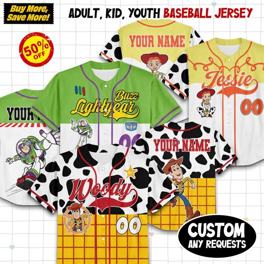 Discover Personalized Woody Buzz LightyearJessie Toy Story Costume Spirit Jersey Baseball for Kid Youth Adult, Disney Baseball Team Outfit