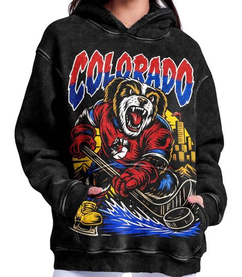 Discover Vintage Colorado Hockey Acid Wash Hoodie, Hockey Acid Wash T-Shirt, Unisex Shirt, Retro Washed Apparel Sweatshirt, Gift for him Gift for her