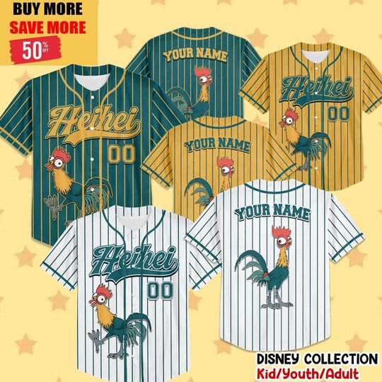Discover Custom Disney Heihei Moana Simple, Custom Name Disney Game Day Kid Adult Jersey, Gift For Baseball Fan, Disney Princess Matching Outfit