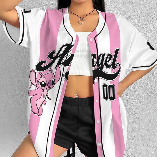 Discover Personalize Disney Angel Stitch Baseball Jersey, Custom Kid Youth Adult Baseball Jersey, Custom Disney Birthday Gift