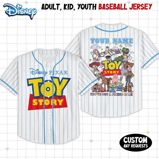 Discover Toy Story Baseball Jersey Custom Name Number, Kids Disney Birthday Shirt, Toy Story Group Tee for Youth Trip or Theme Park Outfit