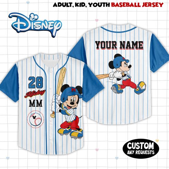 Discover Personalized Mickey Mouse Baseball Jersey, Custom Vintage Disney Jersey Shirt for Kids Youth Adults, Mickey Team Outfit, Birthday Gift Shirt