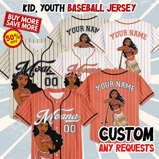 Discover Custom Disney Moana Simple, Custom Name Disney Game Day Kid Adult Jersey, Gift For Baseball Fan, Disney Princess Matching Outfit