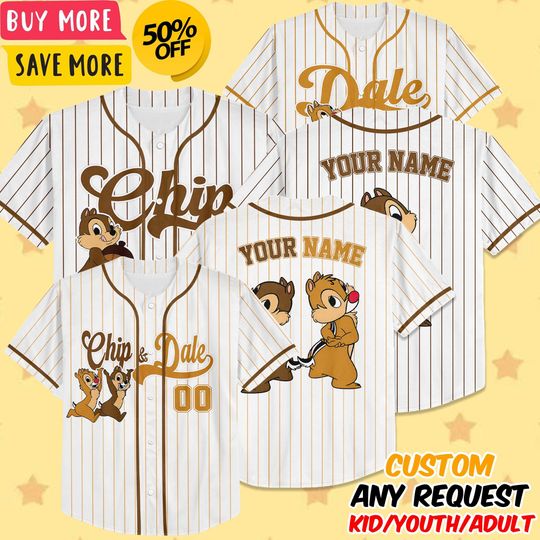 Discover Personalized Chip and Dale Baseball Jersey, Disney Chip and Dale Shirt, Disney Baseball Team Outfit, Cartoon Birthday Gift For Kid Adult