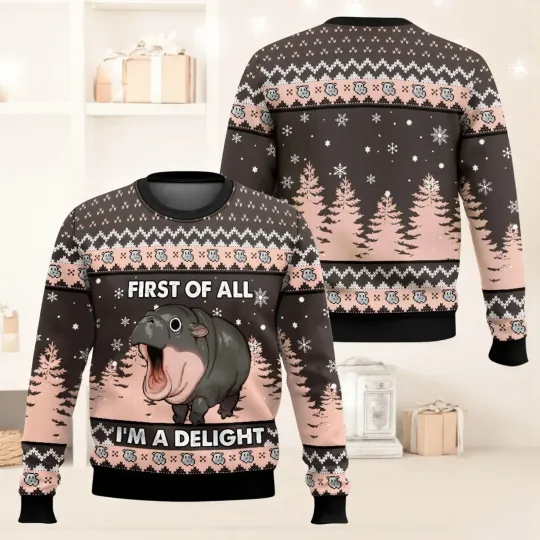 Discover Funny Hippo Christmas Sweatshirt for Men & Women, Ugly 3D Sweater