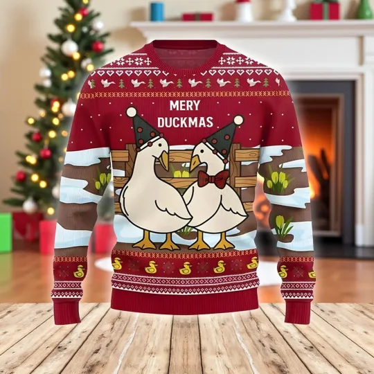 Discover Merry Duckmas Ugly Christmas Sweater Unisex 2025