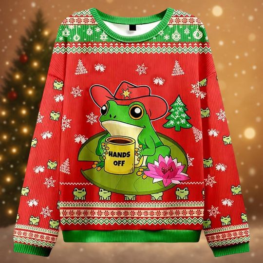 Discover Hands Off Frog Christmas Ugly Sweater, Funny Holiday Sweatshirt for Men