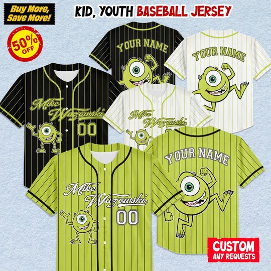 Discover Custom Disney Monster Inc Mike Wazowski Purple Simple Baseball, Personalized Baseball Team Jersey, Birthday Gift for Monster Inc Fans Family
