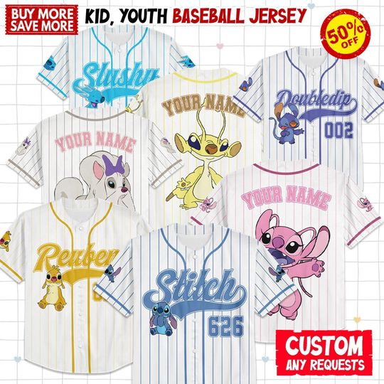 Discover Personalized Disney Lilo & Stitch Experiments Baseball Jersey, Stitch Angel Kids Youth Adult Baseball Team, Stitch Family Group Matching Tee