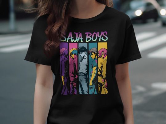 Discover SAJA Boys T-Shirt, Colorful Graphic Tee, Anime Inspired, Kpop Demon Hunters, Unique Fashion, Casual Wear, Trendy Streetwear