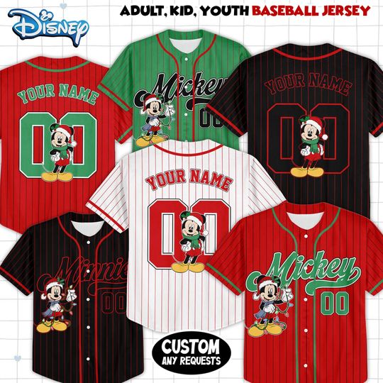 Discover Custom Disney Mickey Christmas Baseball, 2025 Mickey Christmas Jersey, Matching Family Disney Christmas, Disney Trip 2026 Christmas