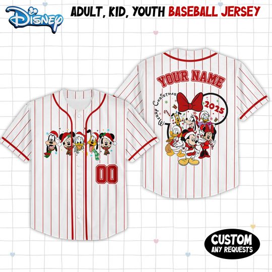 Discover Custom Disney Christmas Baseball, Personalized 2025 Disney Christmas Jersey, Matching Family Disney Christmas, Disney Trip 2026 Christmas