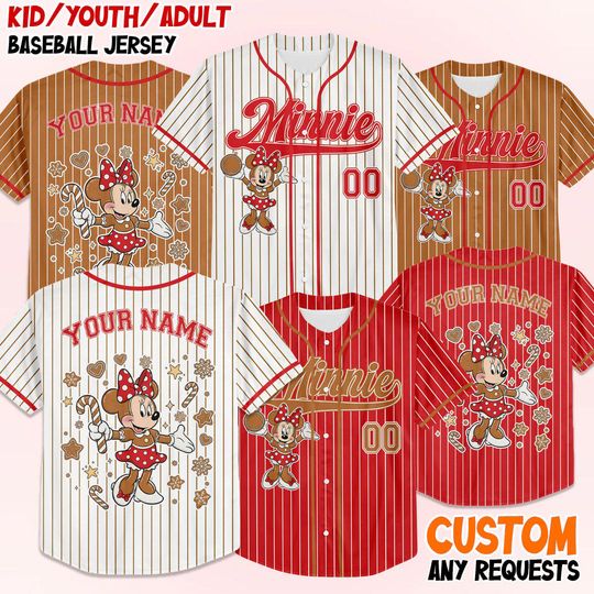 Discover Custom Minniee Mouse Gingerbread Walt Disney World Christmas Baseball Jersey, Mickey's Very Merry Xmas Party 2025 Family Trip, Family Gift