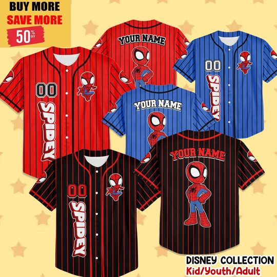 Discover Personalize Disney Spidey Custom Kid Youth Adult Disney Jersey, Baseball Jersey, Spiderman Jersey, Gift for Disney Fans