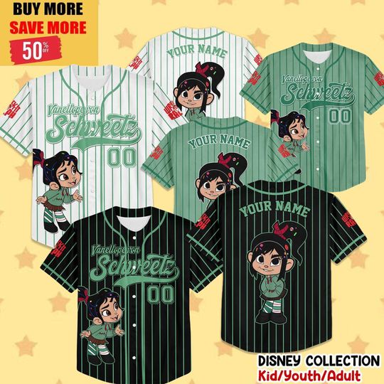 Discover Custom Disney Vanellope von Schweetz Baseball Jersey, Wreck-It Ralph Disney Baseball Jersey Sports, Cute Custom Number Birthday Gift