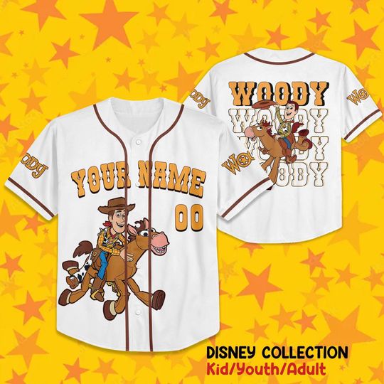 Discover Custom Toy Story Woody Fun Baseball Jersey, Matching Baseball Team Outfit, Adult Youth Toddler Jersey, Toy Story Jersey,Gift for Disney Fans