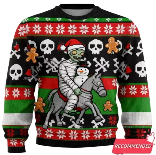 Funny Anime Zombie Graphic Ugly Christmas Sweater for Holiday Parties