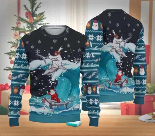 Discover Jesus And Santa Ugly Christmas Sweater, Jesus Sweater For Men & Women S-5XL