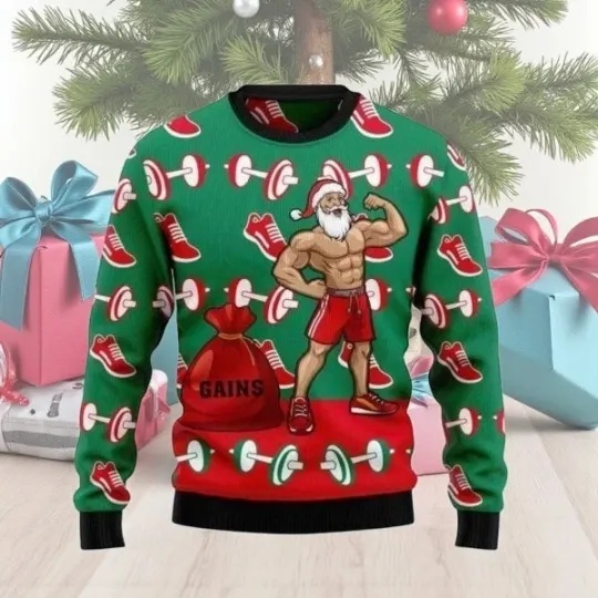 Discover Santa Gym Ugly Christmas Sweater For Men & Women Full Size S-5XL