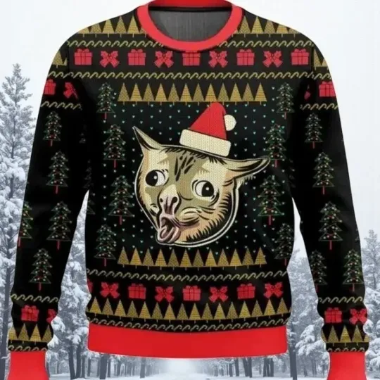 Discover Coughing Cat Meme Super Ugly Christmas Sweater For Men & Women S-5XL