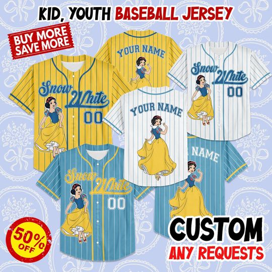 Discover Custom Disney Princess Snow White Simple Baseball, Custom Kid Youth Adult Disney Baseball Jersey, Disney Princess Girl Trip Matching