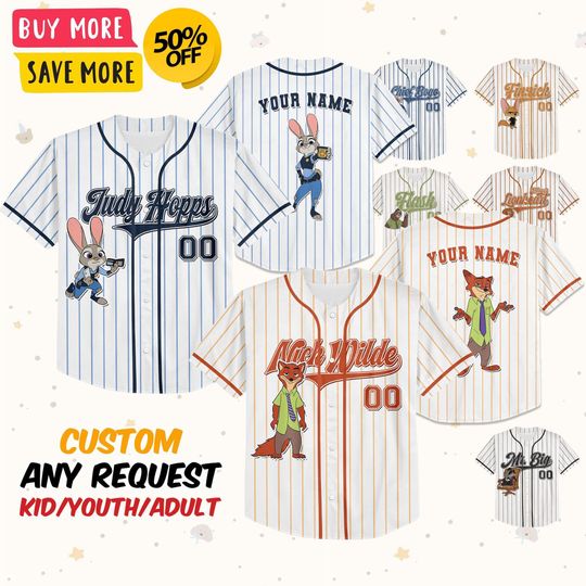 Discover Personalized Disney Zootopia Baseball Jersey, Retro Judy Hopps Nick Wilde Kids Youth Adult Baseball Team, Powerline Stand Out Tour