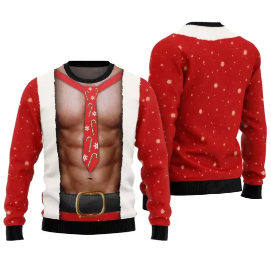 Discover Funny Santa Abs Ugly Christmas Sweater