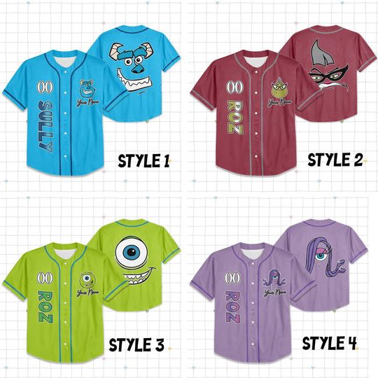 Discover Personalize Monster Inc Characters Big Face Costume Baseball Jersey, Disney Family Matching Kids Youth Adult Baseball Team