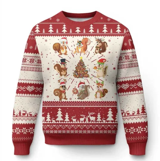 Discover Funny Squirrel Xmas Santa Reindeer Ugly Christmas Sweater