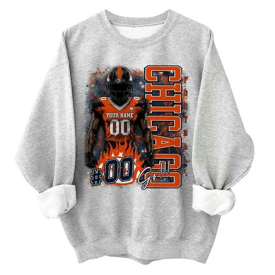 Personalized Go! Chicago Football T-Shirt, Custom Name & Number Unisex Crewneck Shirt, Game Day Sweatshirt, Gift For Fan