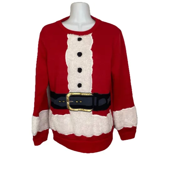 Discover Mad Engine Santa Claus Sweater Red White Furry Size M Christmas Ugly holiday