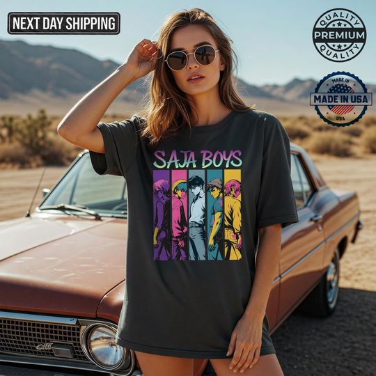 Discover Saja Boys Kpop Sweatshirt Kpop Demon Hunters Retro Anime Korean Graphic Tee, Demon Hunter Band Tee,  Vintage Washed Unisex Streetwear Trend