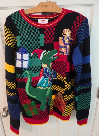 Holiday Time T-Rex Dinosaur Bling Ugly Christmas Swaeter Size Small