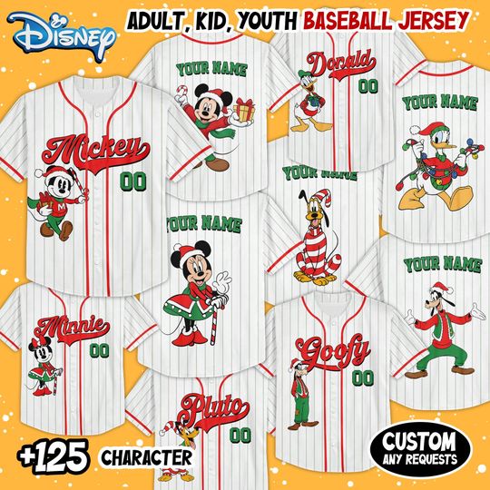 Discover Custom Disney All Characters Christmas Collection, Baseball Jersey Team, Choose Style Jersey, Disney Baseball Team Outfit, Gift for Kids