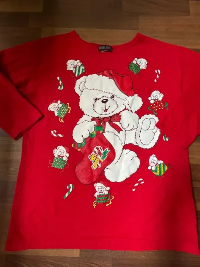 Discover Vintage Christmas Sweater Sweatshirt Teddy Ugly Linda Lori New York Women’s Smal