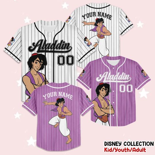 Discover Custom Disney Aladdin Simple, Custom Name Disney Game Day Kid Adult Jersey, Gift For Baseball Fan Disney Princess Matching
