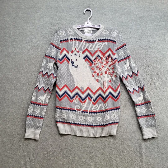 Game Of Thrones Women Sweater Medium Gray Dire Wolf Holiday Ugly Knit