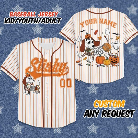 Discover Custom Disney Slinky Dog Halloween Baseball Jersey, Custom Name Disney Game Day Kid Adult Jersey, Gift For Baseball Fan Disney Matching