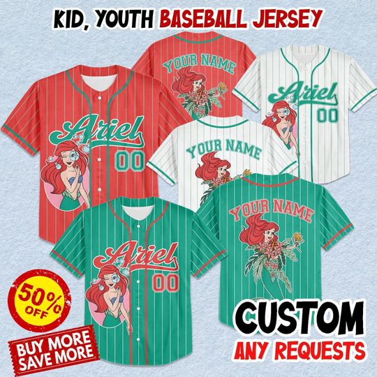 Discover Custom Disney Princess Ariel Simple Baseball, Custom Kid Youth Adult Disney Baseball Jersey, Disney Princess Girl Trip Matching