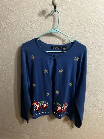 Discover Crystal Kobe Ugly Christmas Sweater Size XL Cardigan Blue Women’s